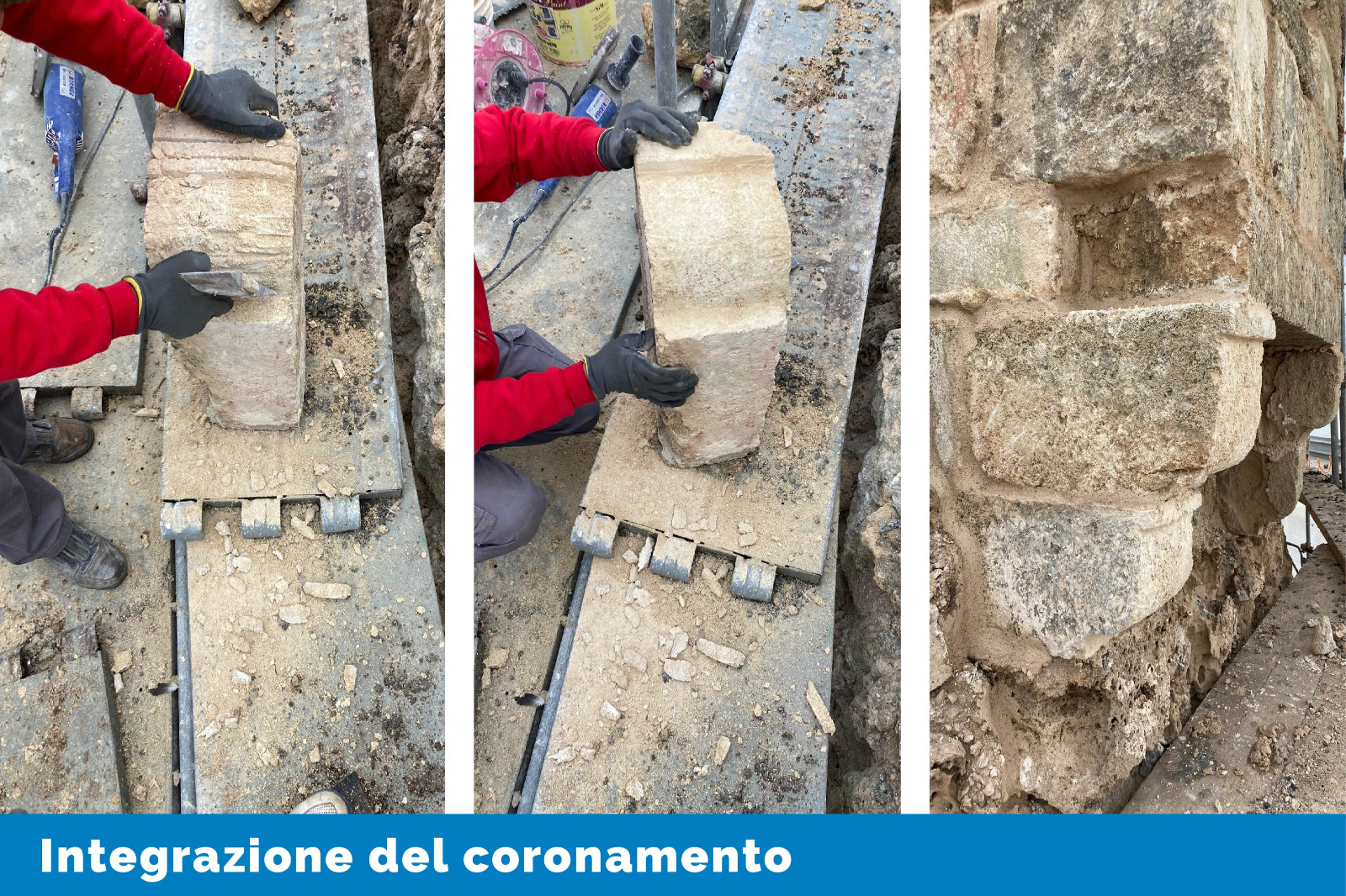 Consolidamento e integrazione del tratto conservato di coronamento sommitale